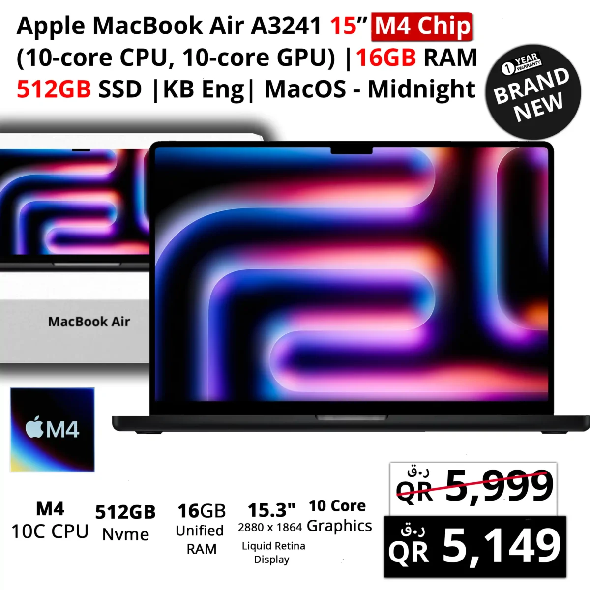 A3 Apple MacBook M4 Air 15 MW1M3LL A copy 3 Apple MacBook Air A3241 15" M4 Chip - Image 1