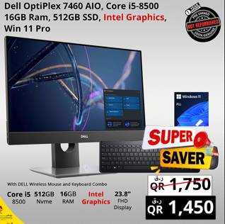 Dell OptiPlex 7460 AIO 24 Core i5-8500 16GB RAM 512GB SSD Windows 11 Pro