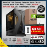 Asus Tuf T500 Gaming Desktop - Intel Core i5 13420H - 16Gb Ram -1TB SSD - Nvidia Geforce RTX 5060 8Gb Graphics - Windows11