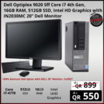 Dell optiplex 9020 SFF core i7 4th Gen with IN2030MC 20" Dell Monitor